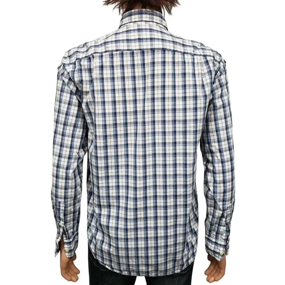 J. Crew Shirt Washed Tailored Fit Men M Blue Plaid Long Sleeve Collar Stay